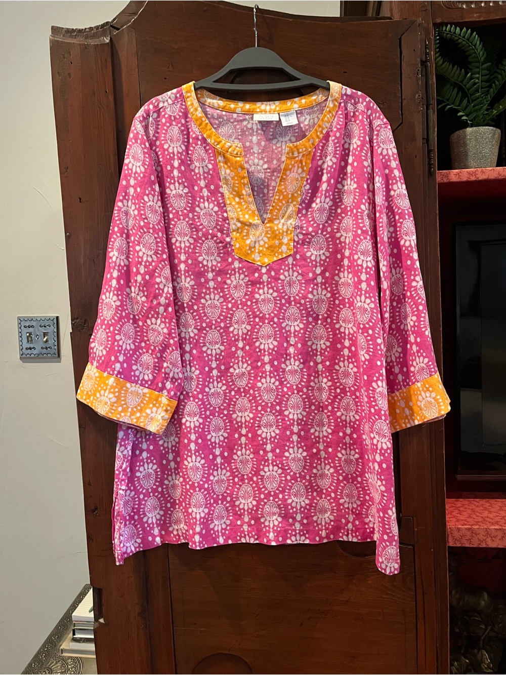 Sigrid Olsen Pink Tunic with Yellow Trim